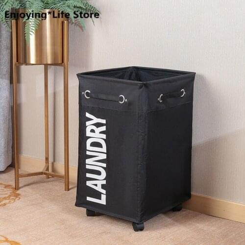 Dirty Clothes Laundry Basket Foldable Storage Basket with Wheel for Office Waterproof Oxford Bathroom Laundry Hamper