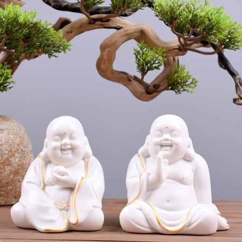 Maitreya Buddha Statue White Porcelain Gold Pantomula Maitre Creative Home Decoration Living Room Car Office Craft Cute