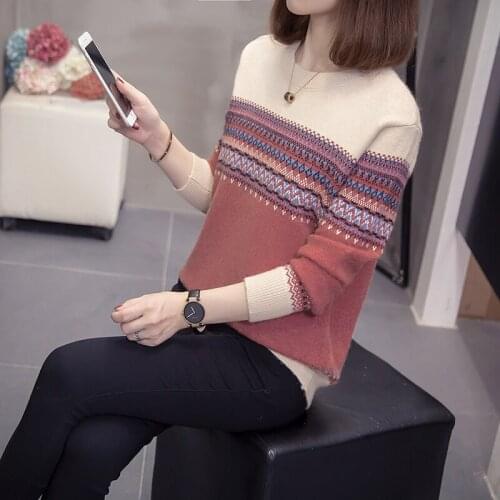 2021 Women Vintage Sweaters Winter Knit Pullover Loose Striped Pull Jumpers Korean Style Knitwear Casual Top Argyle Sweater