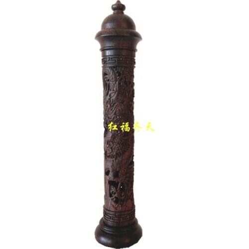 Vertical mahogany ebony wood carvings dragon incense box incense hollow cylindrical wooden incense box wood antique incense burn