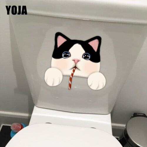 YOJA 24.8*22.6CM Peeping Cartoon Cat Wall Decals Decoration Home Creative Toilet Sticker T1-0210
