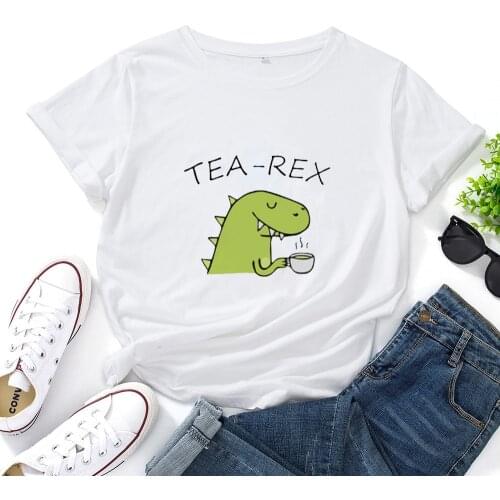 TEA-REX Little Dinosaur Funny T Shirt Women O-neck Short Sleeve Tshirt Women Harajuku Casual Tee Shirt Femme Cotton