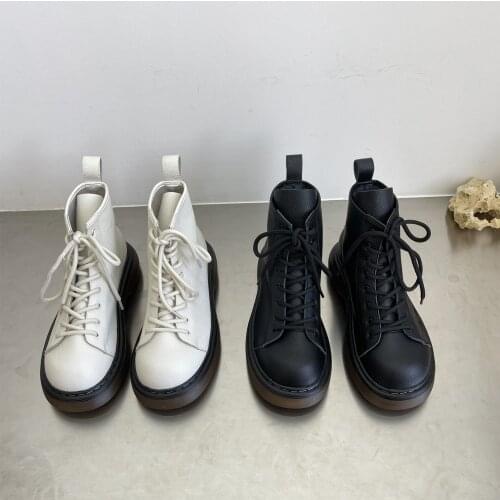 Lace Up Winter Boots Genuine Leather Fur Female Shoes Round Toe Clogs Platform Ladies White Rubber Lolita Ankle Med Rock Solid F