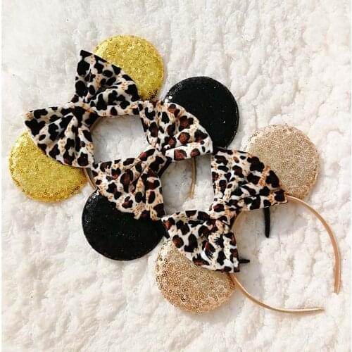 Leopard Gold 2020 New Mouse Ears Anna&Elsa Headband Festival DIY Hair Accessories Headwear Sequins Bow Hairband For Girls Women