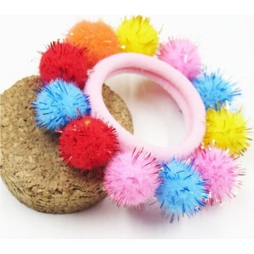 1PCS Pretty Candy Full Hair Balls Elastic Hair Bands For Girls Handmade Bow Headband Scrunchy Kids Hair Accessories For Women