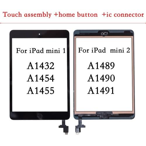 10Pcs/lot For iPad Mini 1 2 A1432 A1454 A1489 A1455 A1490 A1491 Digitizer Touch Screen Glass Sensor Panel with ic + Home Button