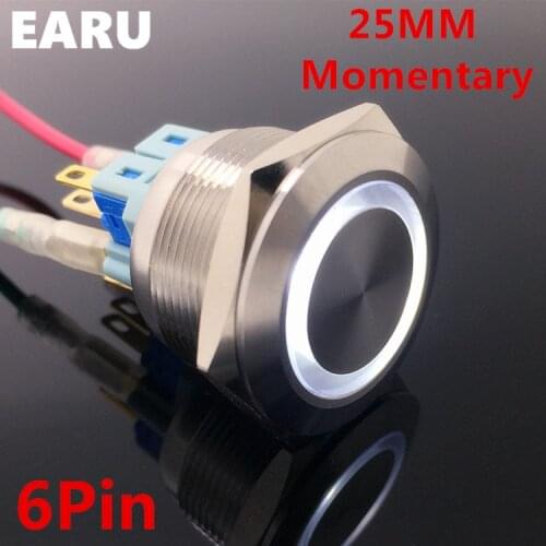 1NO 1NC 25mm Metal Stainless Steel Waterproof Momentary Doorebll Bell Horn LED Push Button Switch Car Auto Engine Start PC Power