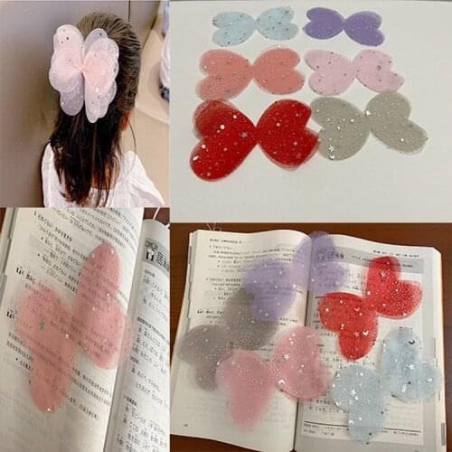 20pcs Bronzing Stars Moon Seersucker Bow Patches Organza Ribbon Bow Material Patch