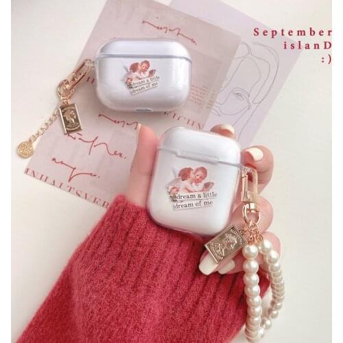 3D Angel Cupid Pearl bracelet Keychain Transparent Headphone Earphone soft case for Apple airpods 1 2 Pro Wireless Headset cover