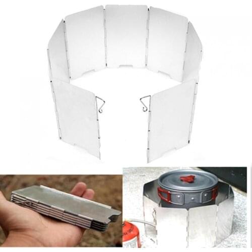 9 Plates Fold Outdoor Camping Foldable Aluminum Plates BBQ Stove Wind Shield