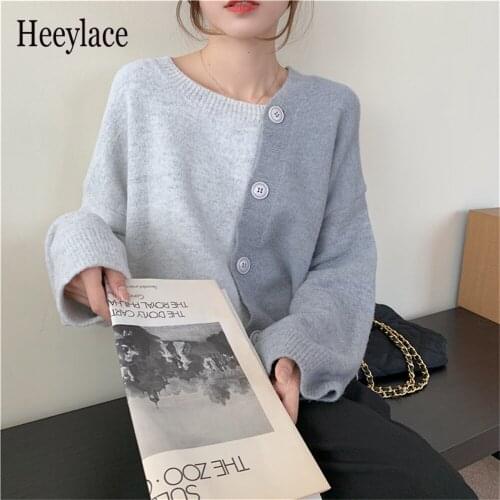 Patchwork Irregular Knitted Cardigans Sweaters Thicken New 2021 Lady Hot OL Autumn Warm Outwear Women Chic Slim Tops