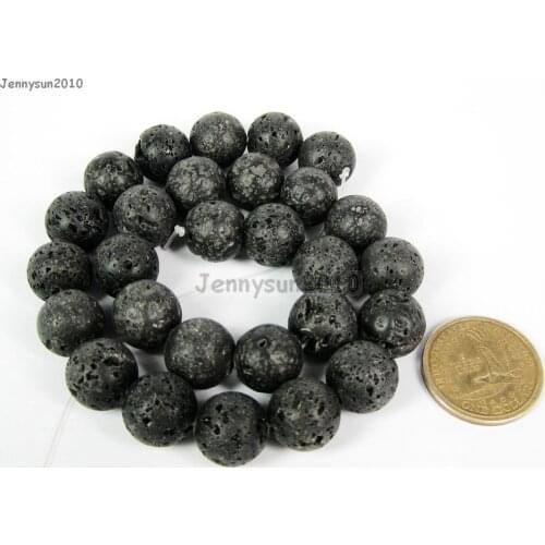 Natural Black Volcanic Lava Gems Stones 14mm Round Beads 15'' Strand for Jewelry Making Crafts 10 Strands/Pack