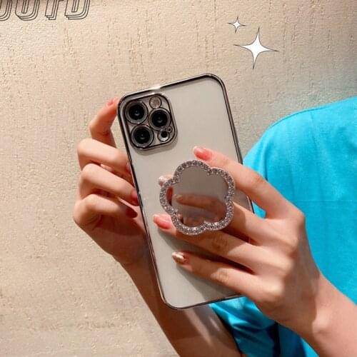 Bumper Phone Case for Huawei Y7A Y6S Y5P Y6P Y7P Y8P Y9 Prime 2019 Y7 Y6 Y5 2018 Flower Mirror Holder for P Smart 2021 2020 Z