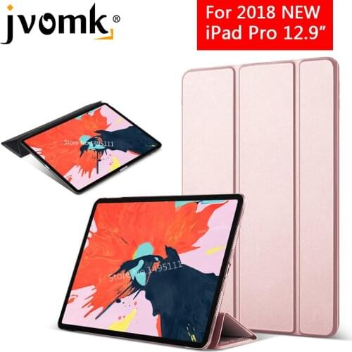 Case for iPad Pro 12.9 2018 PU Leather Transparent PC Back Ultra Slim Light Weight Trifold Smart Cover for iPad Pro 12.9 inch