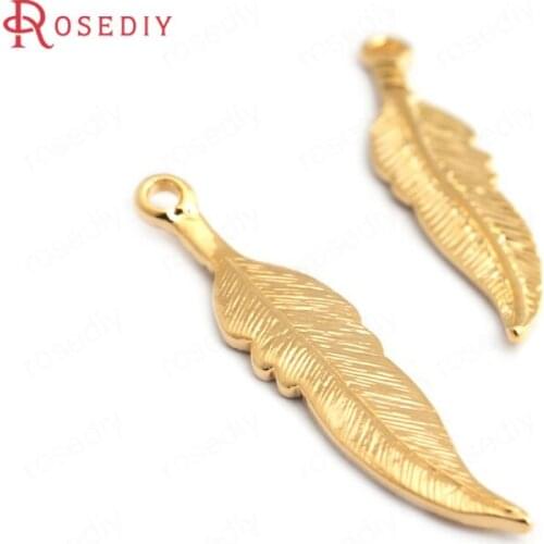 F145)10 pieces 32x7mm 24K Gold Color Zinc Alloy Feather Charms Pendants High Quality Diy Accessories Jewelry Findings