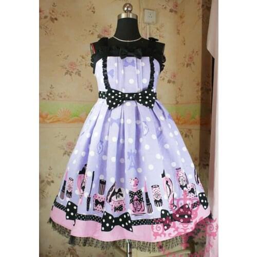 Violet Sweet Lolita Dress Vintage Fantasic Dolly JSK2 With Cute Bows And Print L32
