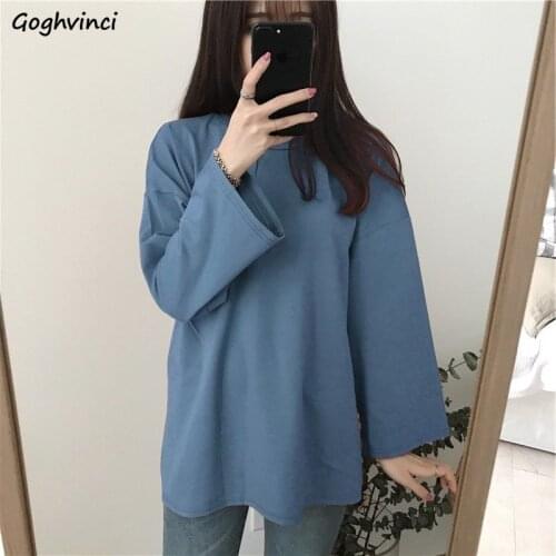 Long Sleeve T-shirts Women Solid Simple Chic Basic All-match XXL Harajuku Tshirts Spring Tops Korean Style Tees Trendy Baggy BF