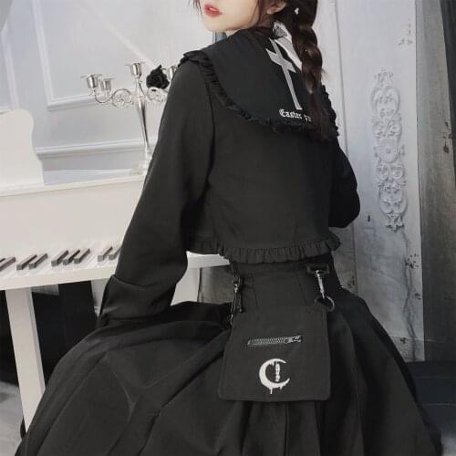 New Arrival Women Spring Autumn Preppy Style T Shirts Cross Embroidery Navy collar Black Long Sleeve Loose Retro Girls T-shirts