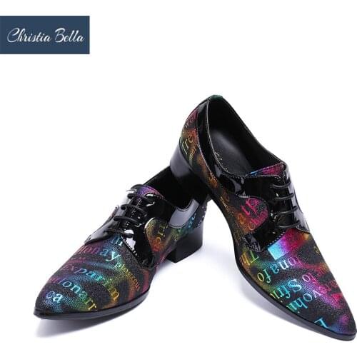 Christia Bella Italian Fashion Classic Office Men Business Dress Shoes Letter Printing Men Shoes Party Wedding Oxfords Shoes