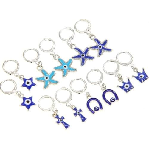 Classic Evil Eye Earrings Starfish Crown Cross Star Horseshoe Earrings Bohemian Earrings Women Women Turkish Jewelry