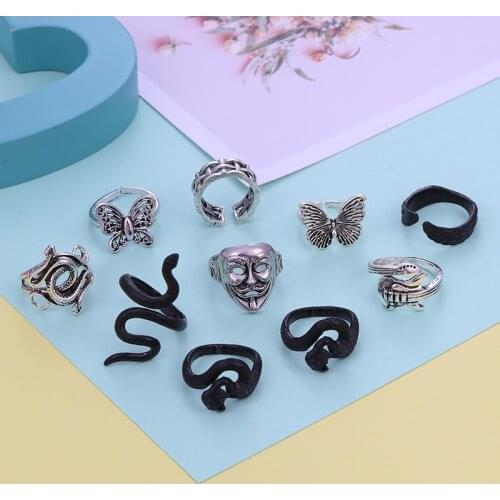 New Retro Punk Animal Spirit Snake Butterfly Ring for Women Men Couple Fashion Opening Adjustable Rings Party Jewelry Gifts