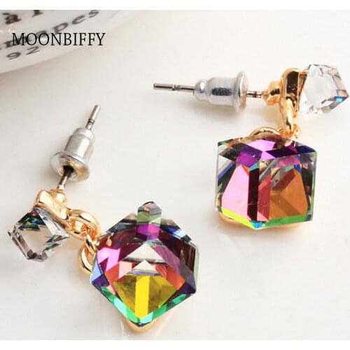 Fashion Stud Earring For Women With Stones Crystal Clear Green/Gray/Multicolor Color CZ Cube Jewelry Gift Wholesales Price