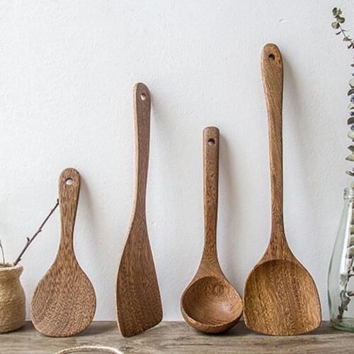 Japan Style Chicken-Wing Wooden Cooking Shovel Large Soup/Rice Spoon 4-piece Set Non-stick Cookware Household Kitchenware