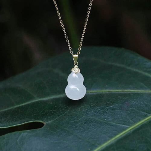 Natural Hetian Jade White Jade Calabash Pendent White Jade S925 Sterling Silver Jade Necklace Exorcising and Fortune Drawing Pen