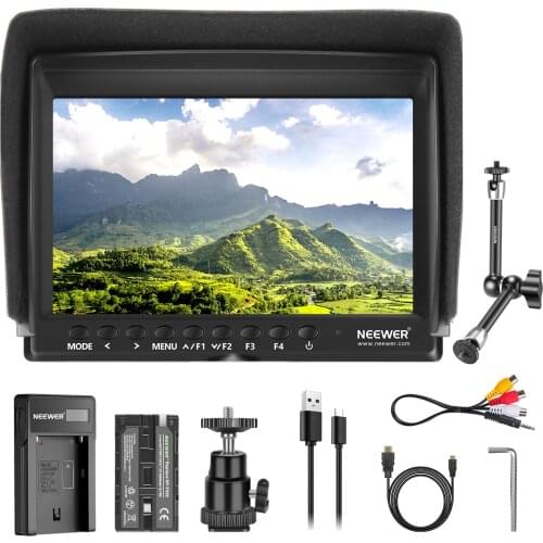 Neewer F100 7-inch 1280x800 IPS Screen Camera Field Monitor Kit: Support 4k input with 2600mAh Rechargeable Li-ion Battery