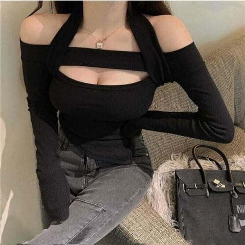 2021 New Womens Slim T-shirt Tops Fashion Sexy V-neck T-shirt Simple Hot Girl Tops Spring And Autumn Pure Color Womens Tops