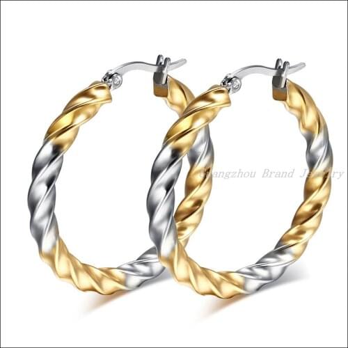 New Style Charming 316L Stainless Steel Silver&Gold color Big Round Hoop Earrings Womens Girls Tone Jewellery High Quality