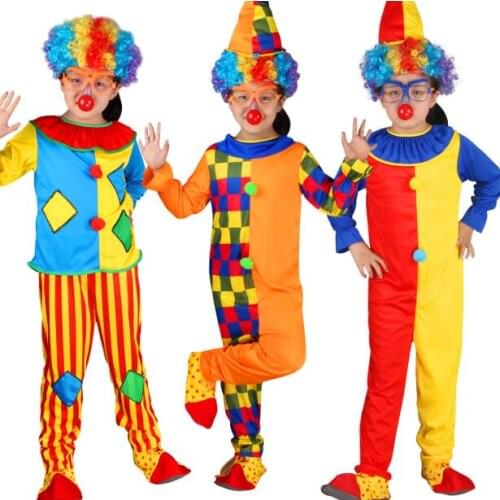 New style 2019 Childrens Day Purim Halloween Circus Clown Costumes Kids Fantasia Cosplay Girl Boys Clown Costume Masquerade