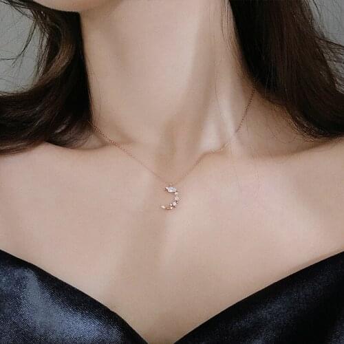 Original S925 Sterling Silver Unique Design Floral Moon Custom Necklace Female Kpop Chain Statement Charming Girls Cute