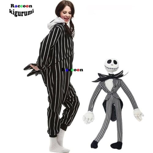 XXL Men Kigurumi Onesie Pajamas Cartoon Animal Stripe Jack One-Piece Pijamas Warm Sleepwear Christmas Pyjamas Cosplay Costume