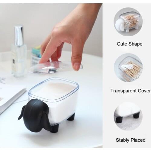 1Pc Creative Dust-proof Mini Cute Sheep Plastic Cotton Swab Storage Box Household Cosmetic Cotton Storage Box Desktop Organizer
