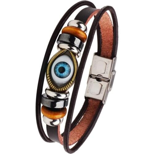 Lucky Vintage Evil Eye Bracelets Bohemia Egypt-Eyes Bead Chain Bracelet Women Charms Pu Leather Jewelry