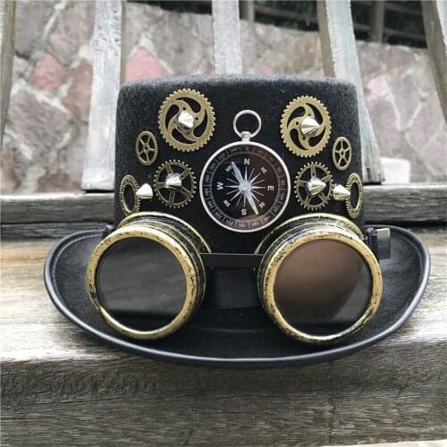 2019 New Unisex Men Women High-end Handmade Steampunk Top Hat With Gear Glasses Magic Hat Party Hat Size 57CM