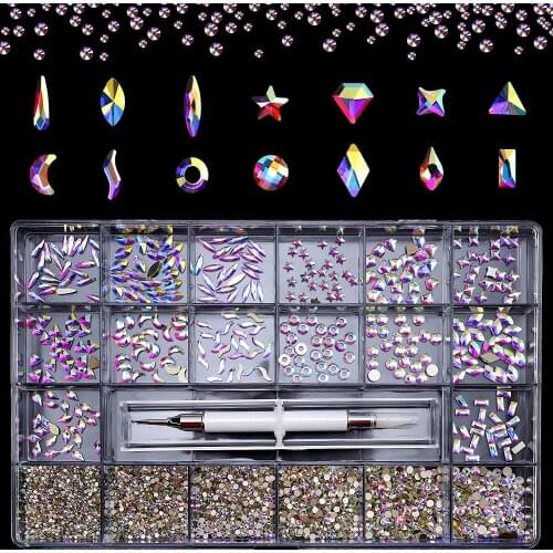 Multi-size Crystal AB Nail Rhinestones 3600pcs Mix SS4-SS16 Round Flatback Diamond Glass Rhinestones For Nails Art Accessories