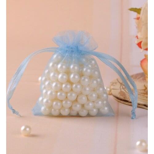Drawstring Silk Organza Bags 10x15cm 100pcs Light Blue Gift Bags For Jewelry Can Custom Logo