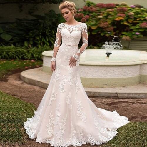 Custom Made Long Sleeve Mermaid Wedding Dresses Vestido De Noiva Sereia Bow Appliques Trumpet Bridal Gowns