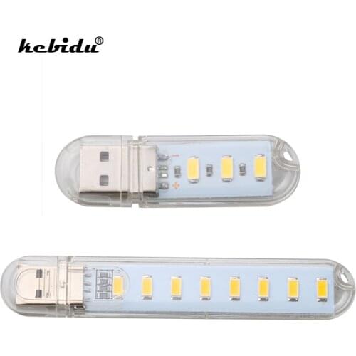 Kebidu Mini 5V USB LED Night Light 3/8 LED Desk Reading lamp Book USB Gadget for PC Computer USB device For Camping power bank