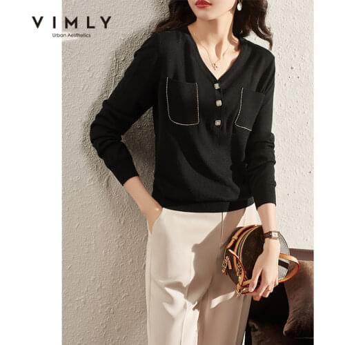Vimly Long Sleeve Sweater Womens 2021 Autumn Fashion Tops Button Up V-neck Loose T-shirts for Women Clothes Pull femme F9013
