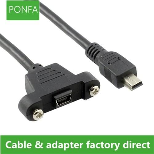 Panel Mount Type Mini USB 5Pin Male to Female Extension Adapter Cable with Screws 30cm 50cm