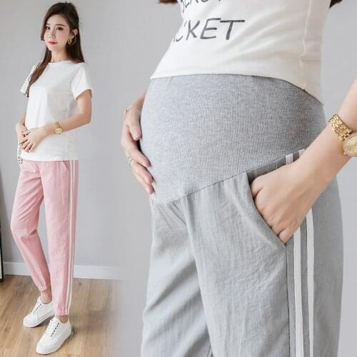 3126# Spring Summer Fashion Maternity Jogger Pants Elastic Waist Belly Pants Clothes for Pregnant Women Thin Pregnancy Trousers