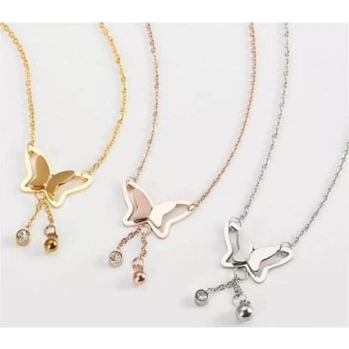 Women Fashion Stainless Steel Creative Butterfly Tassel Pendant Titanium Necklace Female Top Quality Jewelry Gift Dropshipping