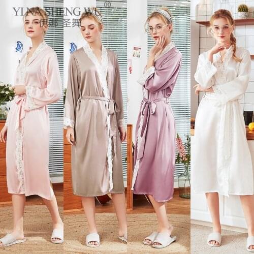 Women Nightdress New Sexy Long Style Lingerie Bath Robe Gown Full Sleeve Kimono Loose Nightdress Solid Color Nightgown Nightwear