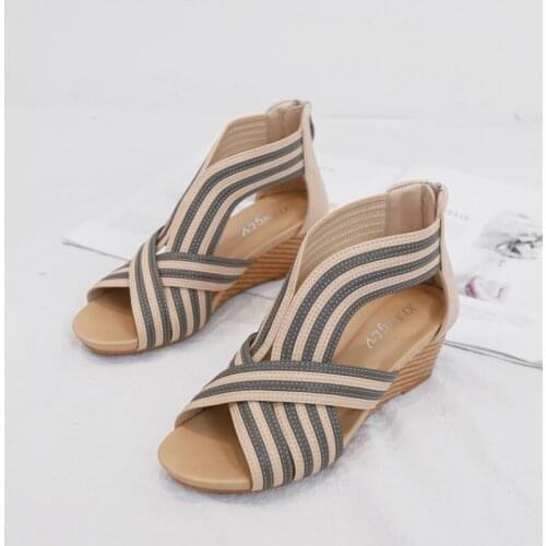 Slope Heel Sandals Womens Mid-heel 2021 Summer New European Fashion Casual Bag Heel Zipper Roman Shoes Ladies Sandals35-42