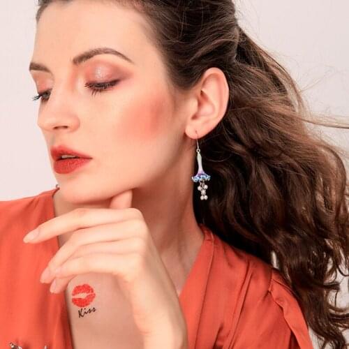 Hyperbole Women Earrings 2 Color Enamel Flower Drop Earrings Elegant Long Drop Earrings