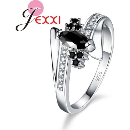 New Charm Women Wedding Party Accessories 925 Sterling Silver Girls Engagement Rings With Full White Black CZ Ring