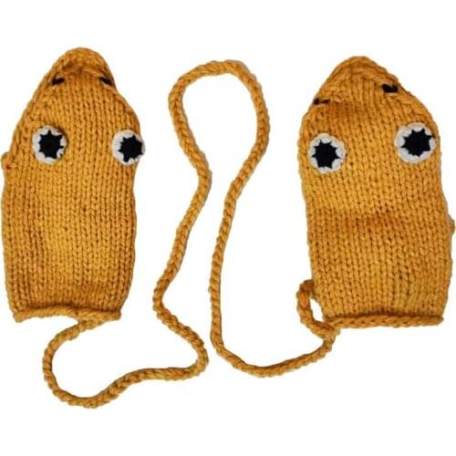 Unisex Winter Crochet Knitted Gloves Cute Cartoon Frog Mouth Eyes Windproof Warm Ski Full Finger Mittens with String